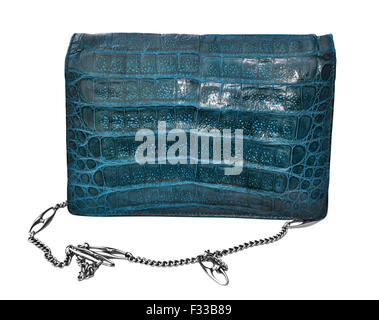 Blue crocodile genuine leather handbag Stock Photo