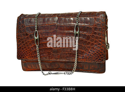 Brown crocodile genuine leather handbag Stock Photo