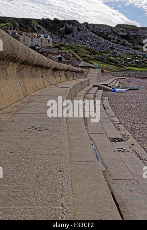 Portland sea defences on Chesil Beach Stock Photo