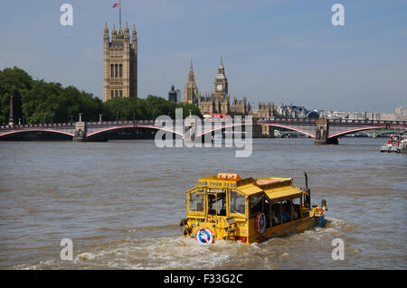 Duck Tours of London, Amphibious vehicle in the river Thames, London UK Stock Photo