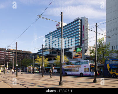 Mercury Hotel next to Piccadilly Gardens, central Manchester, United Kingdom. Stock Photo