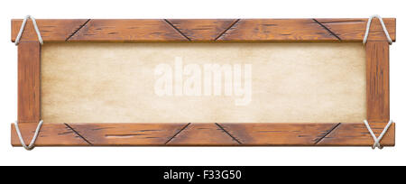 wood frame with ropes isolated on white background Stock Photo