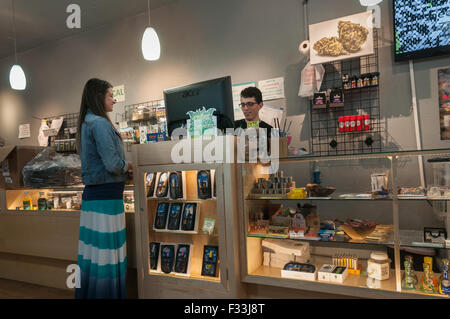 Selling medical and recreational marijuana at dispensary.  Denver, CO Stock Photo