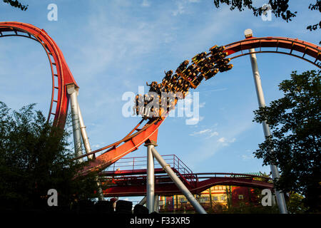 Copenhagen, Denmark -17 Aug 2015-  The Demon Rollercoaster ride, Tivoli Gardens. Stock Photo