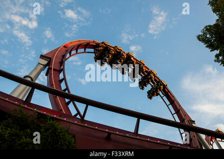 Copenhagen, Denmark -17 Aug 2015-  The Demon Rollercoaster ride, Tivoli Gardens. Stock Photo