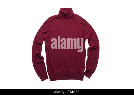 isolated wine red turtleneck sweater on white background Stock Photo