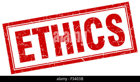 ethics red square grunge stamp on white Stock Photo