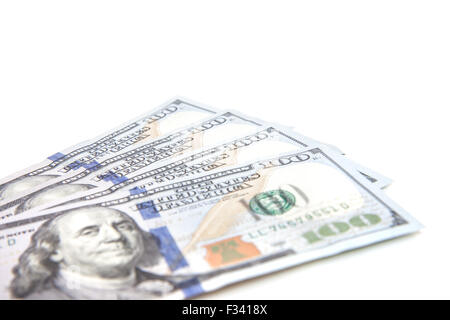 Four hundred dollar notes. All on white background. Stock Photo