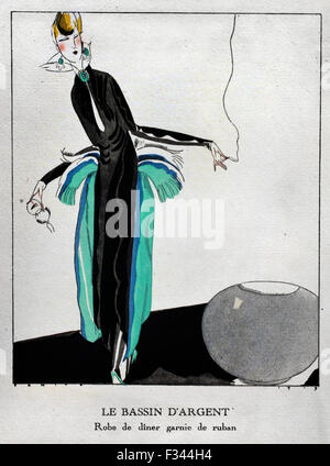 De Ceci selling by Andre Marty, Antique 1921 Pochoir from Gazette du Bon Ton, Art Deco French Fashion Print