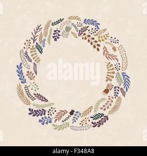 Silhouettes of tree leaves in circle. Floral circle design.   Wreath . Vector illustration. Stock Vector