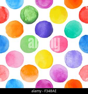 Vector watercolor circles seamless pattern . Hand drawn circles ornament. Round shapes pattern. Round shapes. Painted ornament. Stock Vector