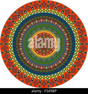 Ornamental circle of small simple graphic shapes. Summer background in ethnic style. Stock Vector