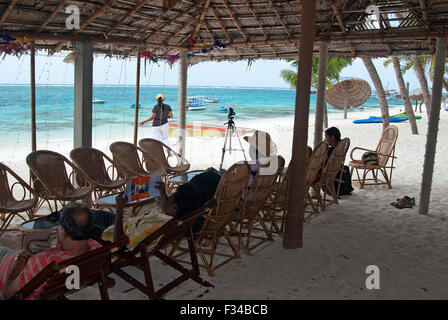 The image of tourist at beach was  taken in Kavaratti island, Lakshadweep, India Stock Photo