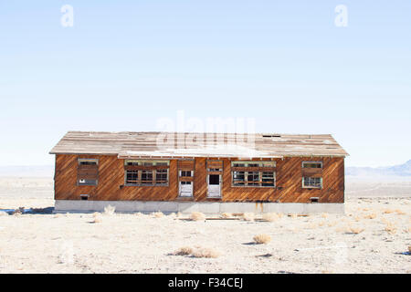 A boarded up building in the desert. Stock Photo