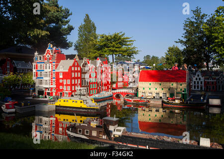 Billund, Denmark -23 Aug 2015- Model of Amsterdam made with lego pieces in Legoland amusement park. Stock Photo