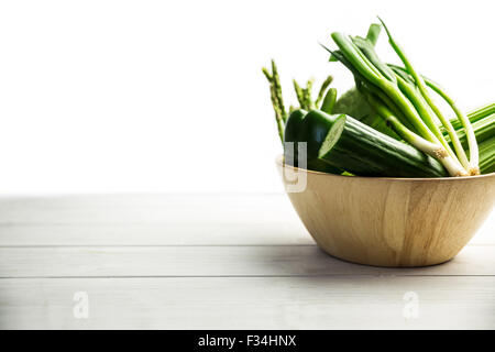 Green vegetables in bowl Stock Photo