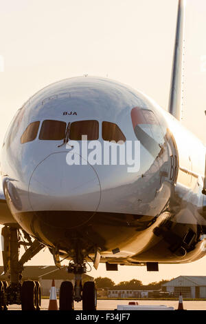 Close up of a British Airways Dreamliner, Boeing 787, facing viewer ...
