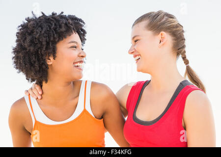 Two young women laughing Stock Photo