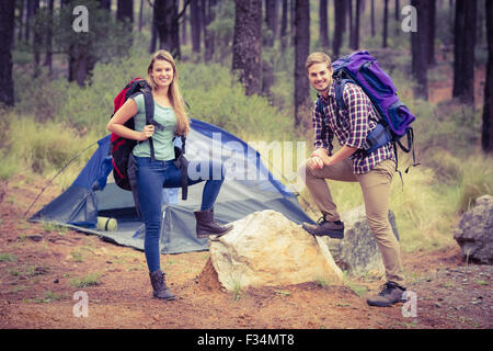 Portrait of a young pretty hiker couple Stock Photo