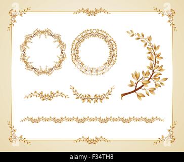 Warranty Certificate Vector Template, Diploma Border With Blue Ornate Design.  Official Best Award Brand Frame, Paper Document For Winner Appreciation  With Golden Stamp And Place For Date And Signature Royalty Free SVG