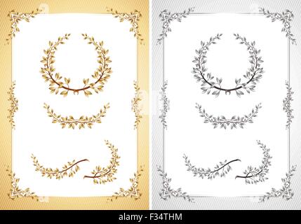 Warranty Certificate Vector Template, Diploma Border With Blue Ornate Design.  Official Best Award Brand Frame, Paper Document For Winner Appreciation  With Golden Stamp And Place For Date And Signature Royalty Free SVG