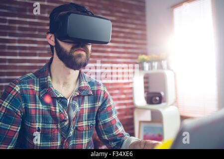 Creative editor wearing 3D video glasses Stock Photo
