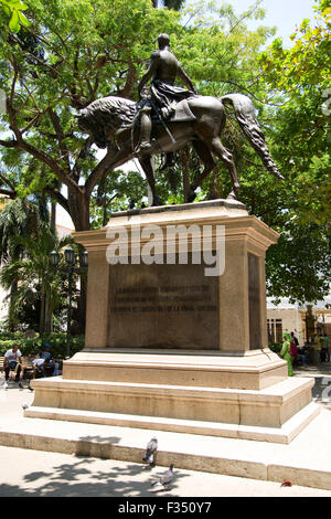 CARTAGENA - SEPTEMBER 13TH: Statue of simon bolivar on September the 13th, 2015 in Cartagena, Colombia. Cartagena is the 5th lar Stock Photo