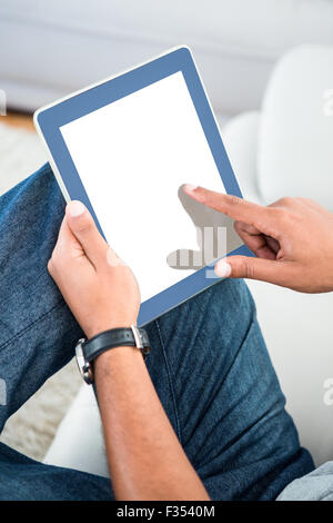 Man touching at tablet computer Stock Photo