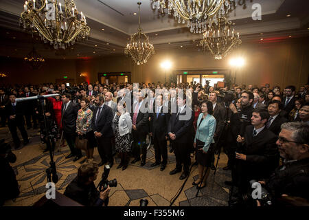 Buenos Aires, Argentina. 29th Sep, 2015. China's Embassy to Argentina holds a reception for the 66th anniversary of the founding of the People's Republic of China, in Buenos Aires, capital of Argentina, on Sept. 29, 2015. Credit:  Martin Zabala/Xinhua/Alamy Live News Stock Photo