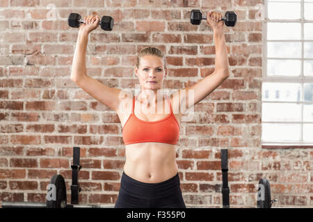 Fit woman exercising with dumbbells Stock Photo