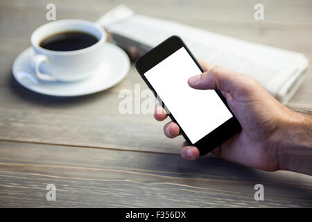 Close up of person using phone Stock Photo