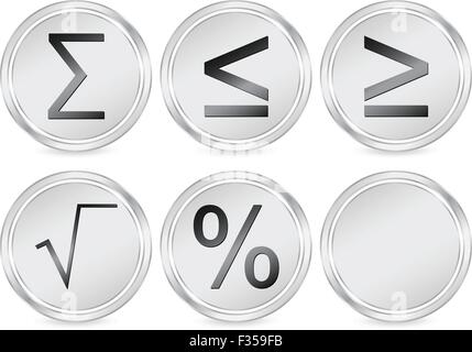 Metal mathematics circle icon set. Vector illustration. Stock Vector