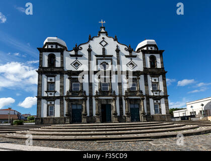 Facade of Church of Nossa Senhora da Conceição, Santa Cruz Das Flores, Flores Island,  Azores Stock Photo