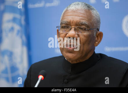 New York City, United States. 29th Sep, 2015. David Arthur Granger, President of the Republic of Guyana along with his Foreign Minister Carl Greenidge (not seen) a tended a Press Conference on the Dispute of border with Venezuela today at the UN Headquarters in New York City Credit:  Luiz Rampelotto/Pacific Press/Alamy Live News Stock Photo