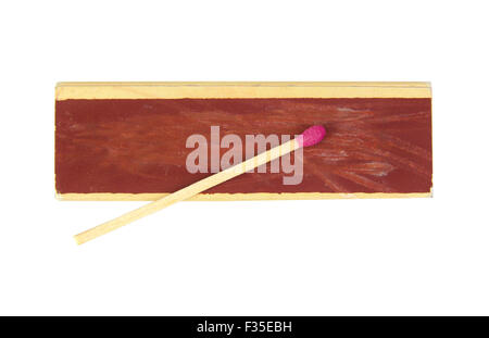 Top view of a matchbox and a matchstick isolated on a white background Stock Photo