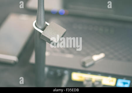 Secure Wi fi internet network closed on the lock concept Stock Photo