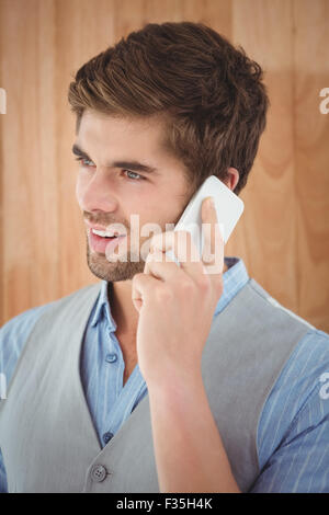 Close-up of hipster talking on cellphone Stock Photo