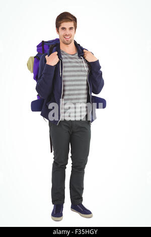 Portrait of happy man with backpack Stock Photo