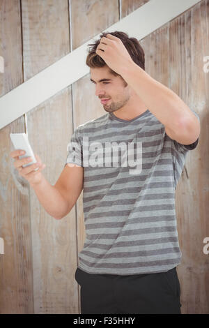 Happy man using smartphone Stock Photo