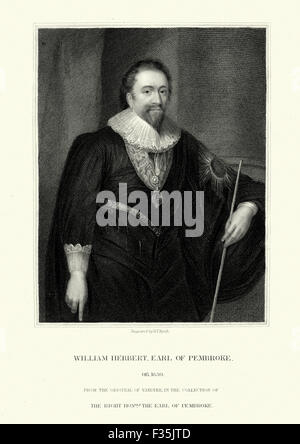 Portrait of William Herbert, 3rd Earl of Pembroke. Chancellor of the University of Oxford, he founded Pembroke College, Oxford w Stock Photo