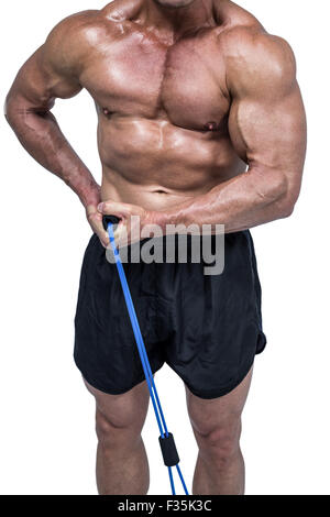 Man pulling a rope, isolated on white background Stock Photo - Alamy