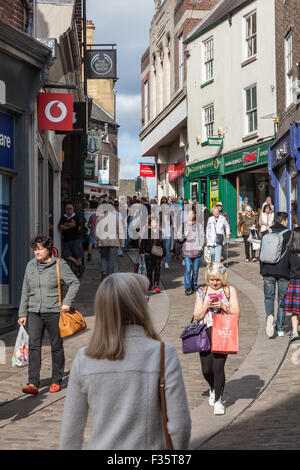 Busy Silver Street and Framwellgate Bridge in the Center of Durham, UK Stock Photo