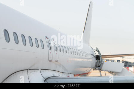 Passenger aircraft windows. View from outside. Stock Photo