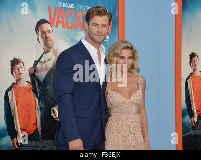 LOS ANGELES, CA - JULY 27, 2015: Chris Hemsworth & wife Elsa Pataky at the premiere of his movie 'Vacation' at the Regency Village Theatre, Westwood. Stock Photo