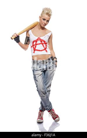 Punk girl with a bat Stock Photo