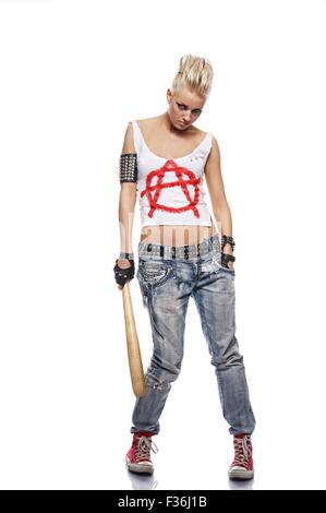 Punk girl with a bat Stock Photo