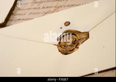 Vintage envelope with wax stamp Stock Photo