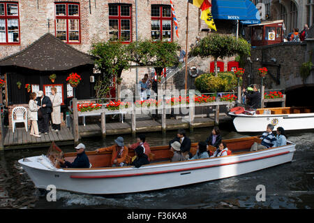 Boat: Boats can also be used to travel around Bruges. Boats are mainly operated from the centre of the city of Bruges and this h Stock Photo