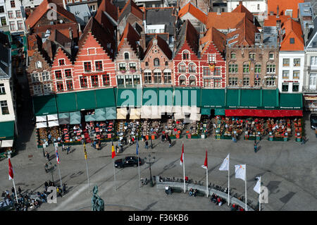 Brugge markt aereal view. The Markt Market Place, view from the Belfry Brugge,the Venice of the North Western Flanders Belgium Stock Photo