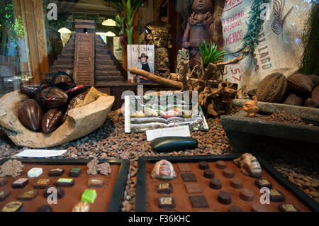 Bruges Chocolates. One of the best place is The chocolate Line. Bruges is paradise for chocolate lovers. The cobbled streets are Stock Photo